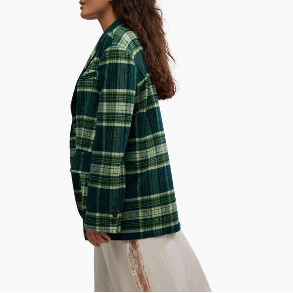 Free People Reggie Oversized Blazer Green Combo Plaid Size Small NWOT - Picture 3 of 6